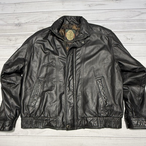 Members Only Other - Vintage Members Only Bomber Jacket Mens Large Black Leather Coat Quilted Lining
